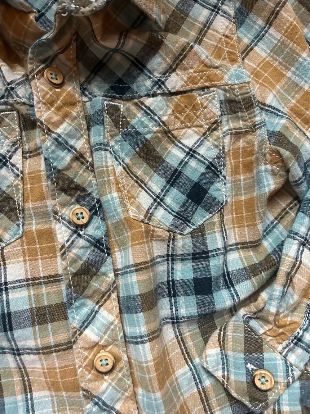 OshKosh B'gosh Plaid Button-Down Shirt in Tan and Blue